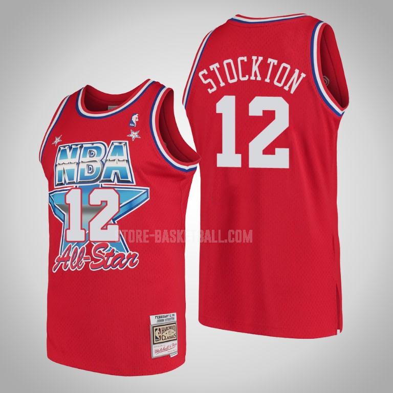 1991 utah jazz john stockton 12 red nba all-star men's replica jersey