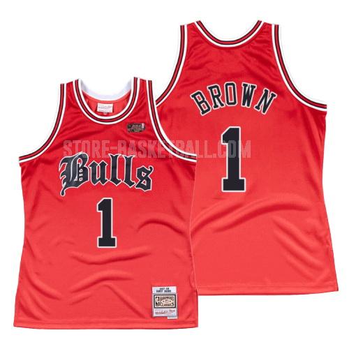 1997-98 chicago bulls randy brown 1 red old english men's replica jersey