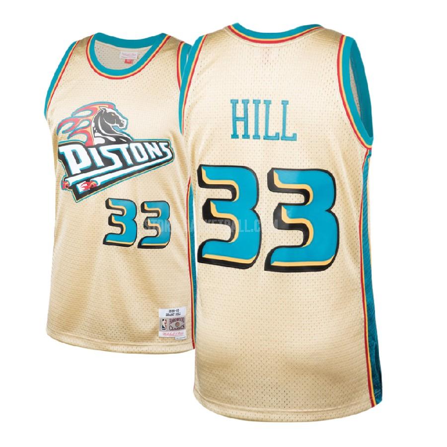 1998 detroit pistons grant hill 33 yellow hardwood classics men's replica jersey