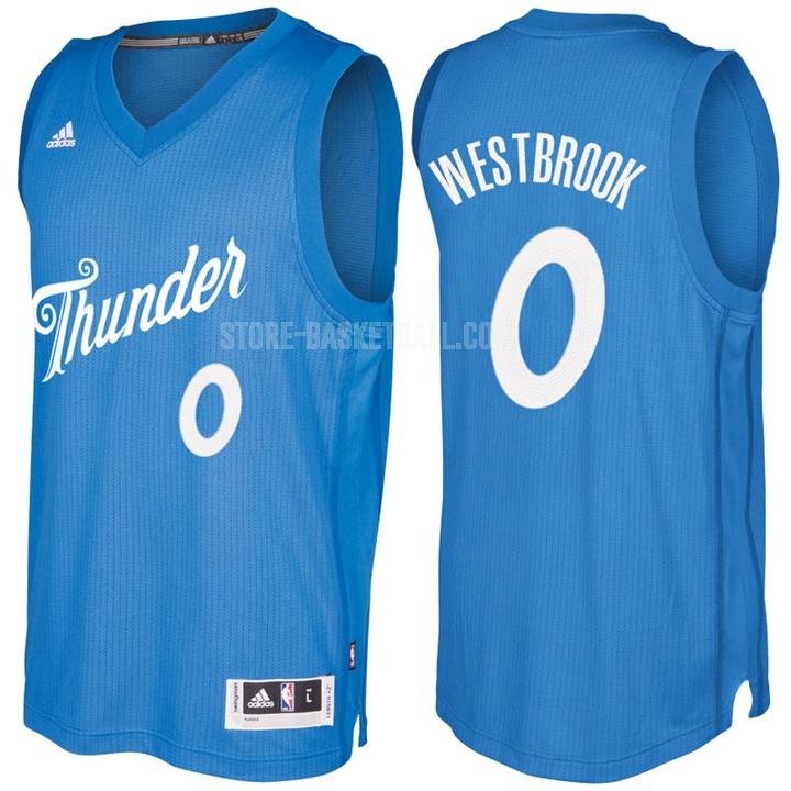 2016-17 oklahoma city thunder russell westbrook 0 blue christmas day men's replica jersey