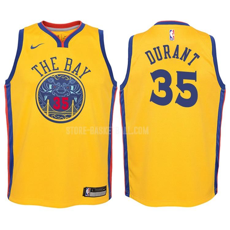 2017-18 golden state warriors kevin durant 35 yellow city edition youth replica jersey