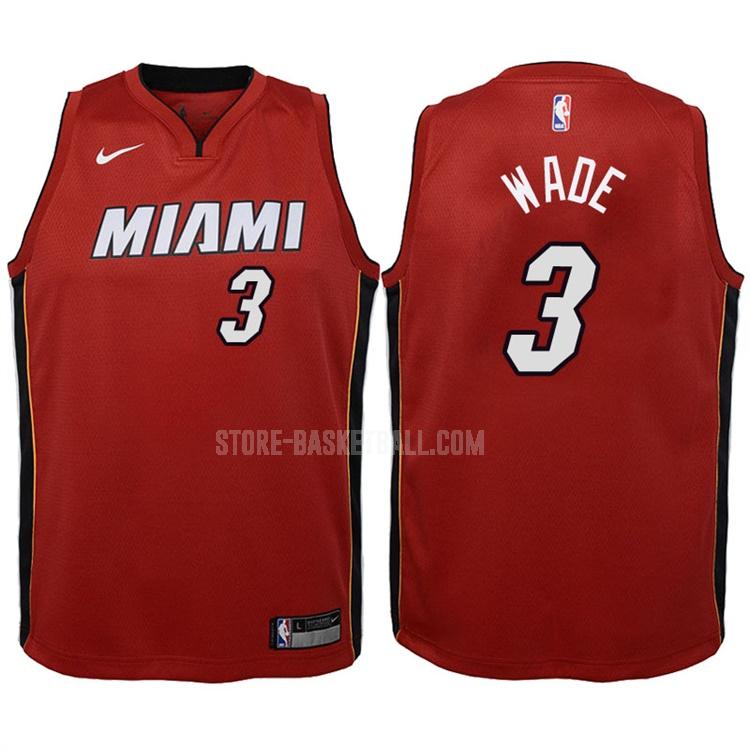 2017-18 miami heat dwyane wade 3 red icon youth replica jersey