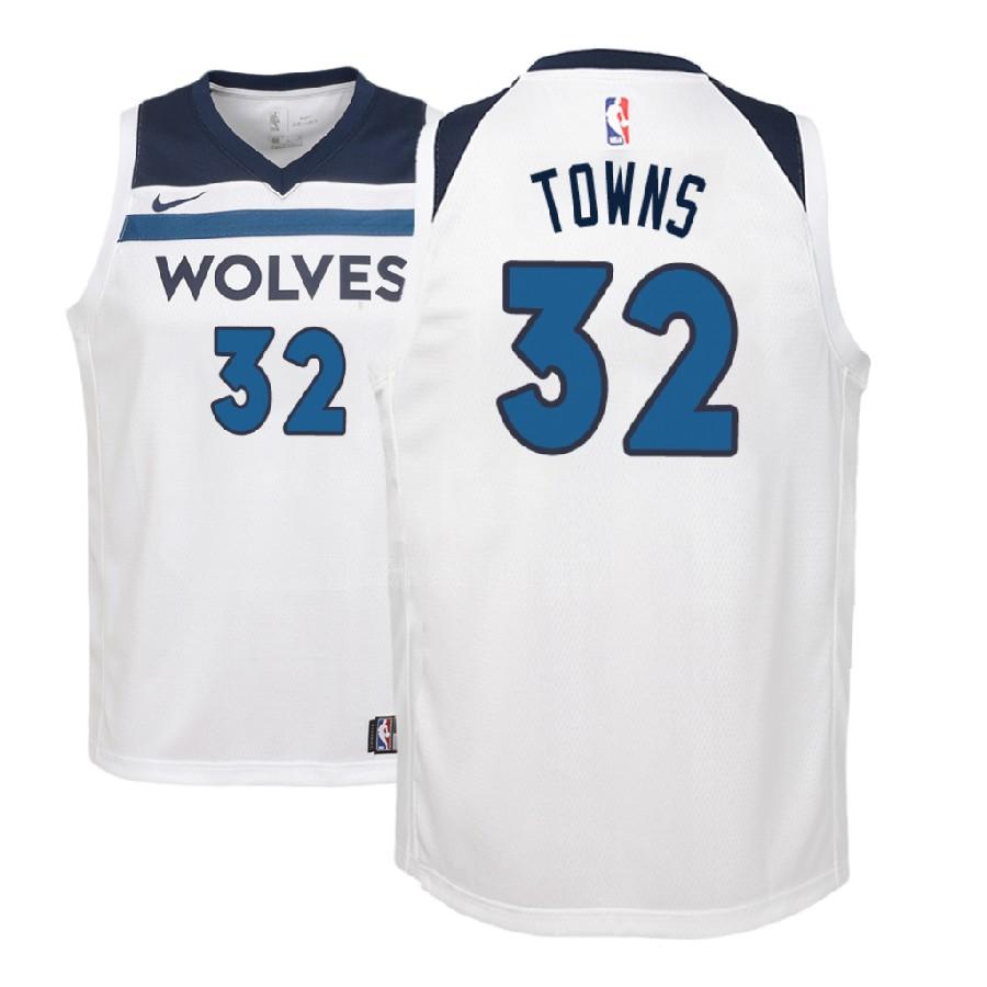 2017-18 minnesota timberwolves karl anthony towns 32 white association youth replica jersey