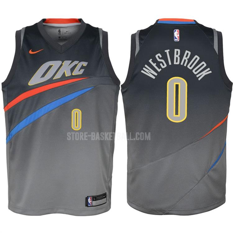 2017-18 oklahoma city thunder russell westbrook 0 gray city edition youth replica jersey