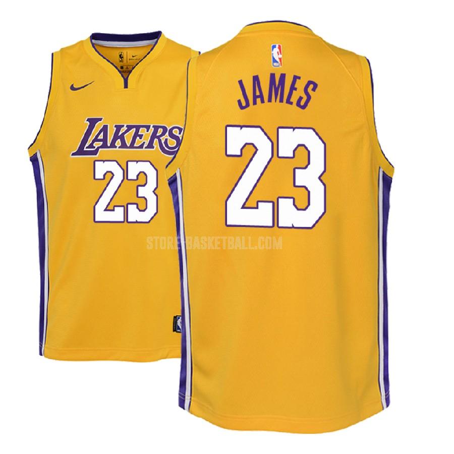2018-19 los angeles lakers lebron james 23 yellow icon youth replica jersey