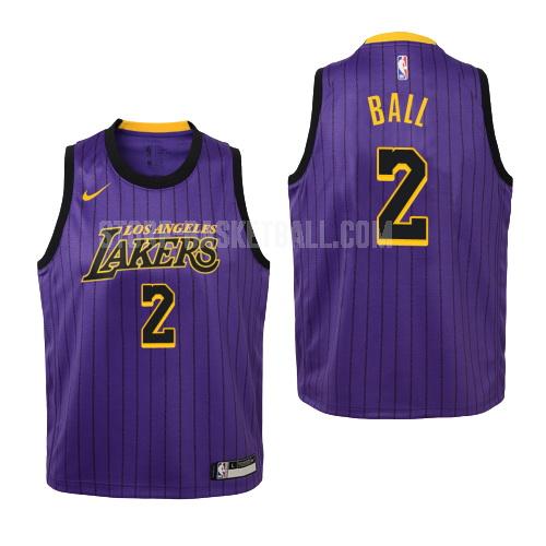 2018-19 los angeles lakers lonzo ball 2 purple city edition youth replica jersey