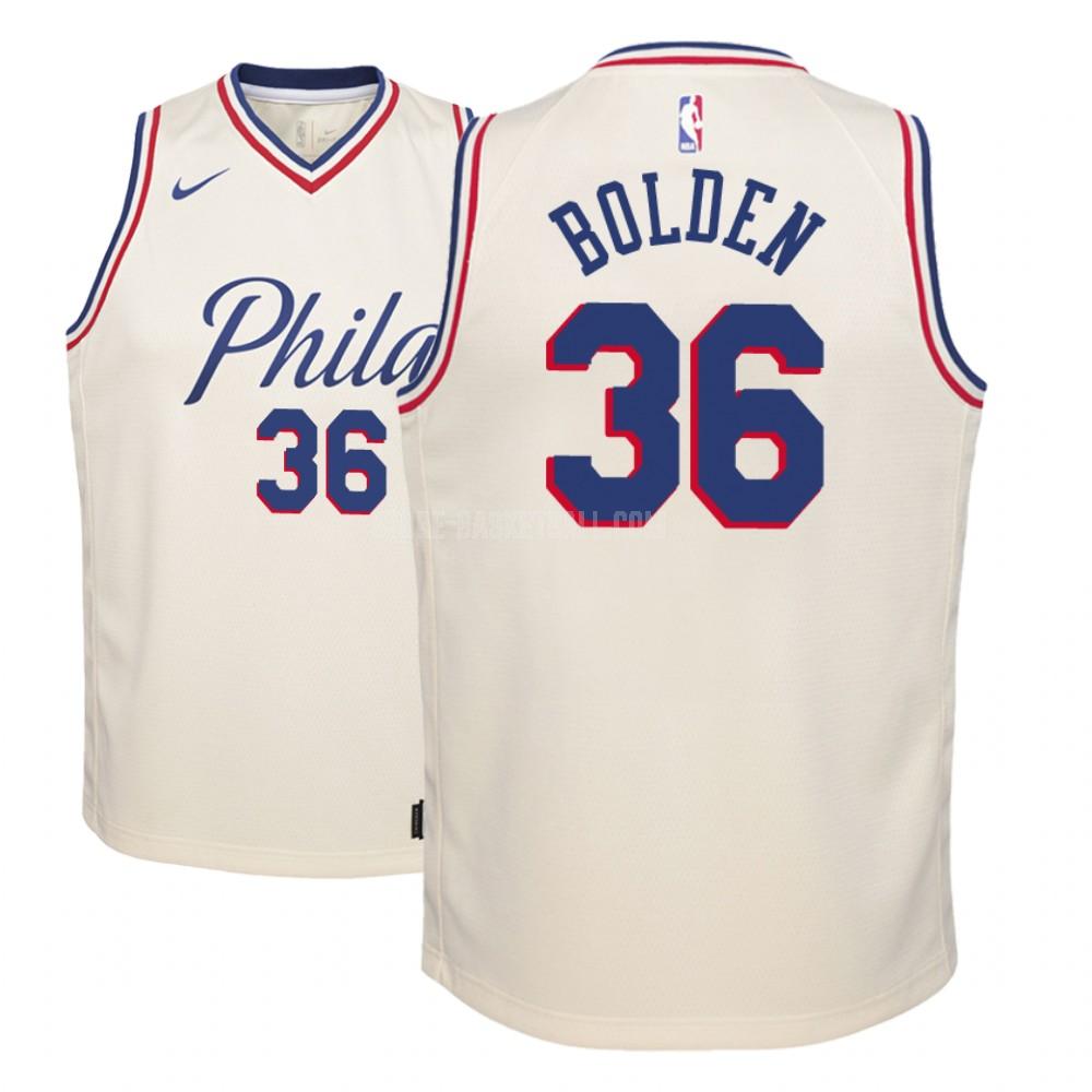 2018-19 philadelphia 76ers jonah bolden 36 cream color city edition youth replica jersey