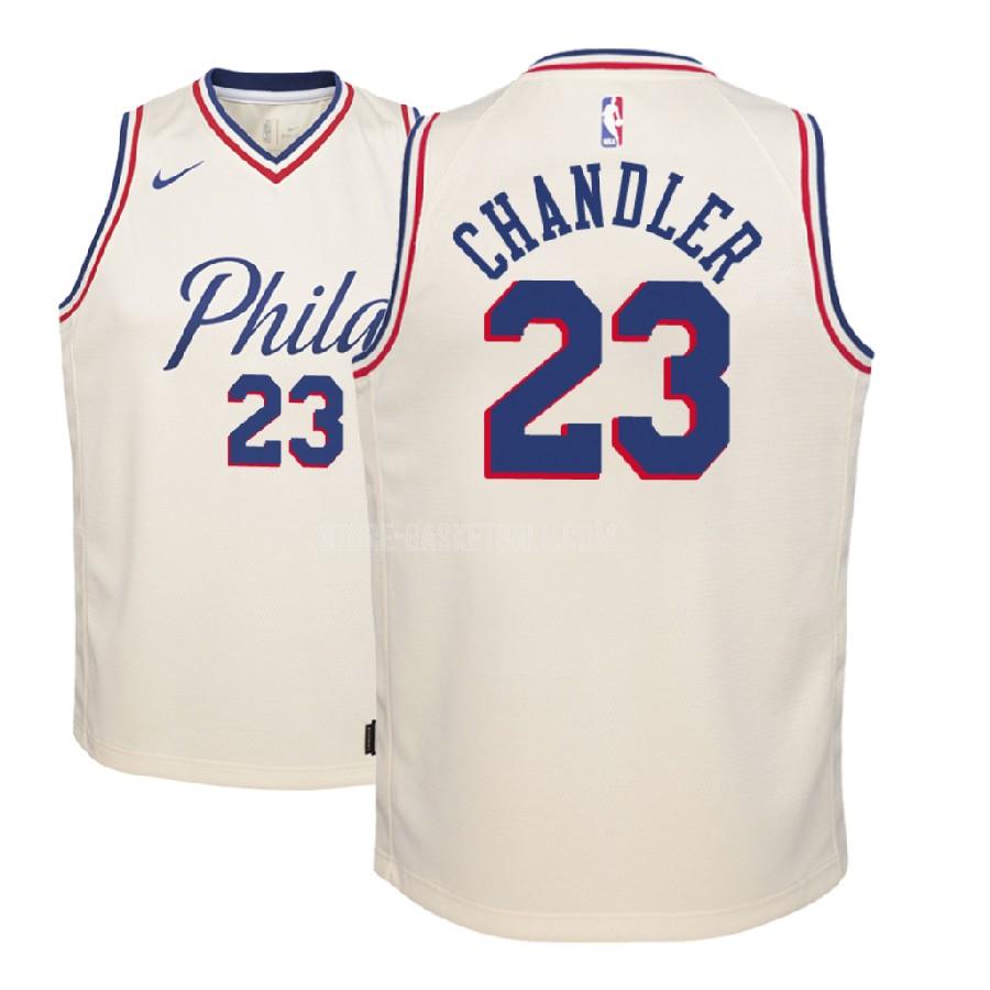 2018-19 philadelphia 76ers wilson chandler 23 cream color city edition youth replica jersey