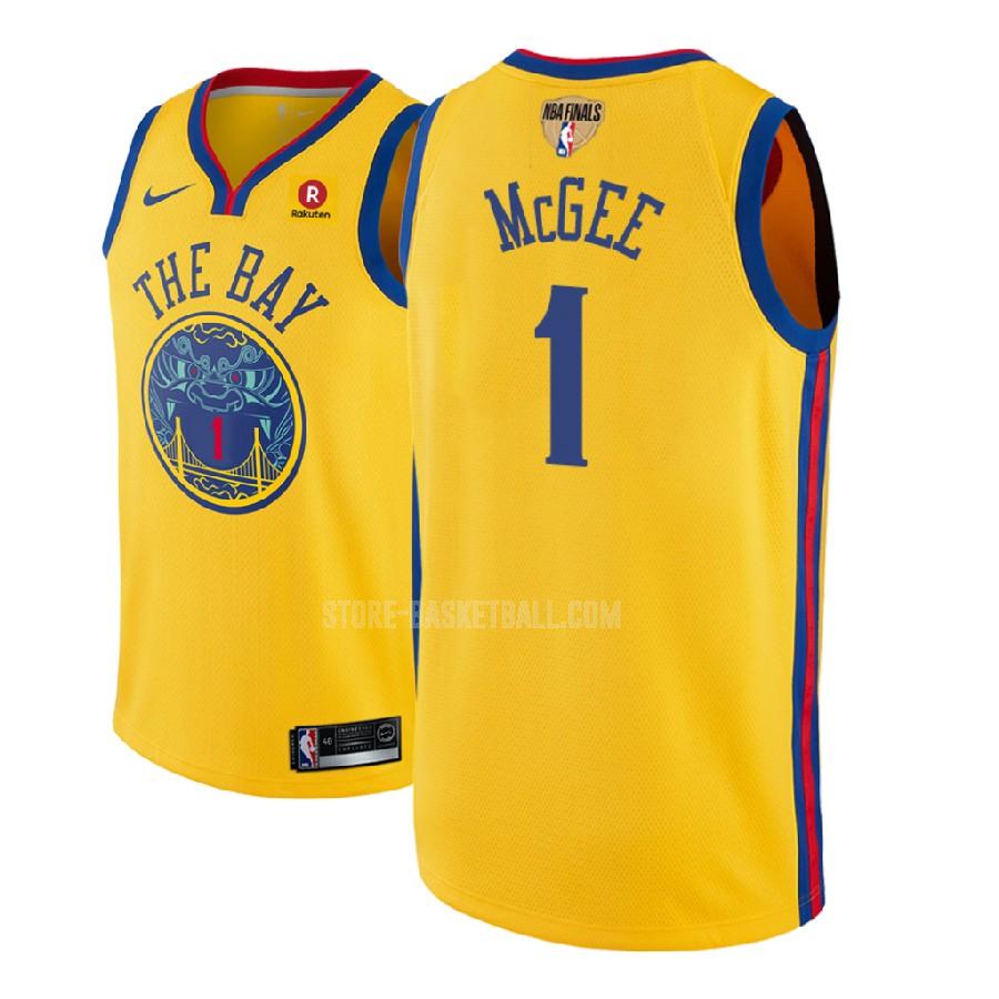 2018 golden state warriors javale mcgee 1 yellow nba finals patch city edition men's replica jersey