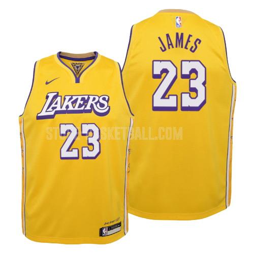 2019-20 los angeles lakers lebron james 23 yellow city edition youth replica jersey