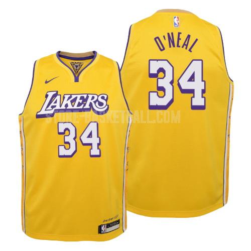 2019-20 los angeles lakers shaquille o'neal 34 yellow city edition youth replica jersey