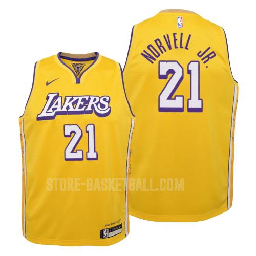 2019-20 los angeles lakers zach norvell jr 21 yellow city edition youth replica jersey