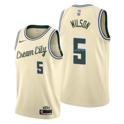 2019-20 milwaukee bucks dj wilson 5 cream color city edition men's replica jersey
