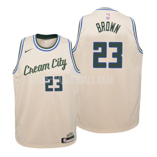 2019-20 milwaukee bucks sterling brown 23 cream color city edition youth replica jersey
