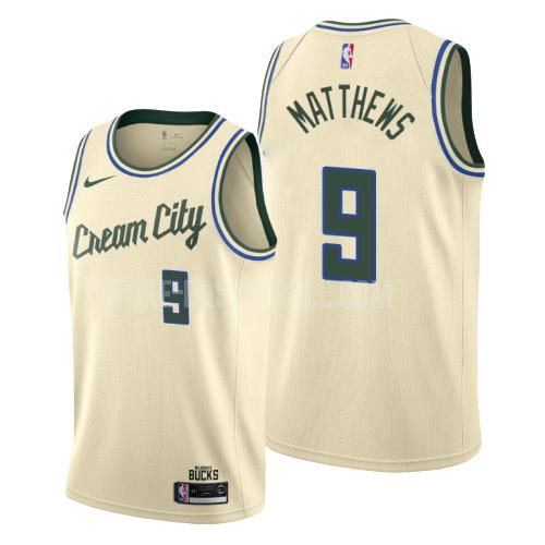 2019-20 milwaukee bucks wesley matthews 9 cream color city edition men's replica jersey