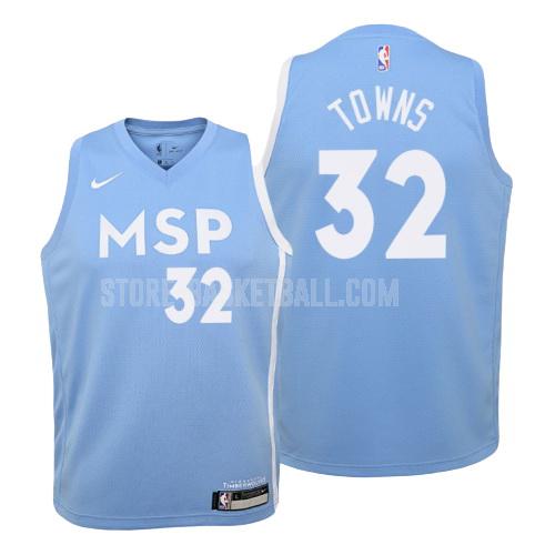 2019-20 minnesota timberwolves karl anthony towns 32 blue city edition youth replica jersey