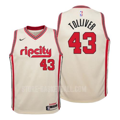2019-20 portland trail blazers anthony tolliver 43 cream color city edition youth replica jersey