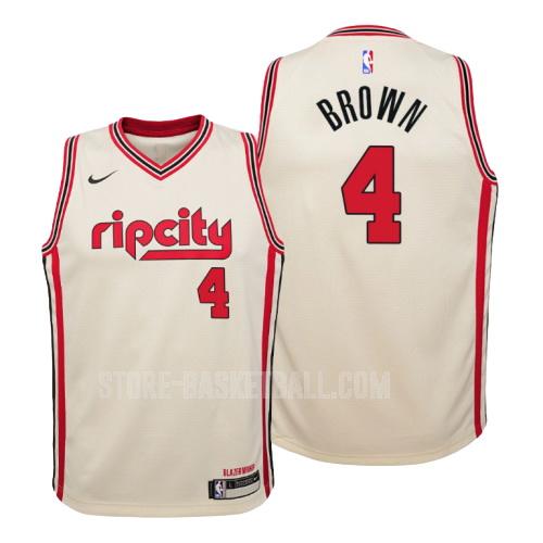 2019-20 portland trail blazers moses brown 4 cream color city edition youth replica jersey