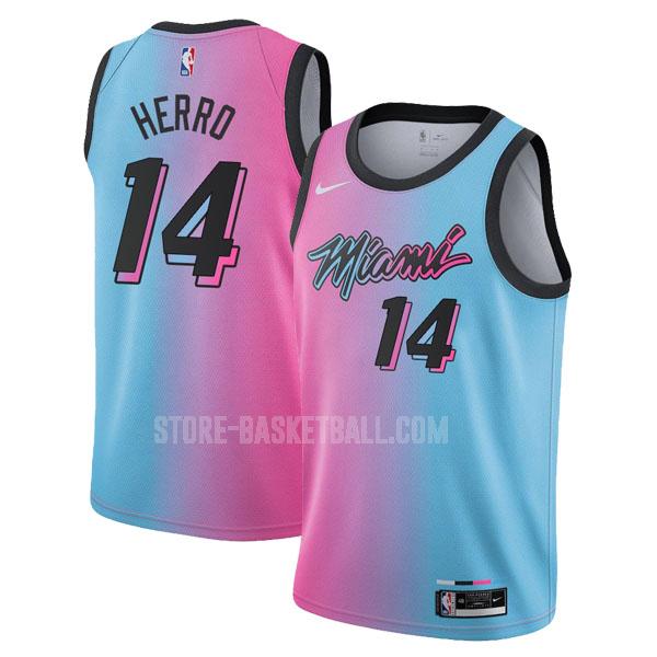 2020-21 miami heat tyler herro 14 blue pink city edition men's replica jersey