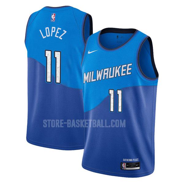 2020-21 milwaukee bucks brook lopez 11 blue city edition men's replica jersey