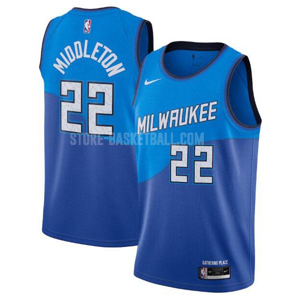 2020-21 milwaukee bucks khris middleton 22 blue city edition men's replica jersey