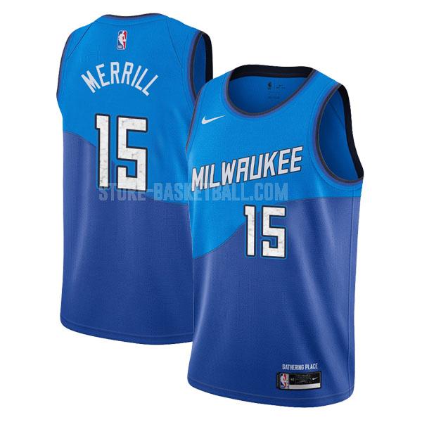 2020-21 milwaukee bucks sam merrill 15 blue city edition men's replica jersey