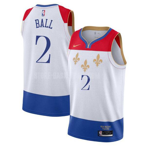 2020-21 new orleans pelicans lonzo ball 2 white city edition men's replica jersey