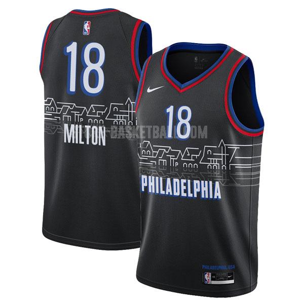 2020-21 philadelphia 76ers shake milton 18 black city edition men's replica jersey