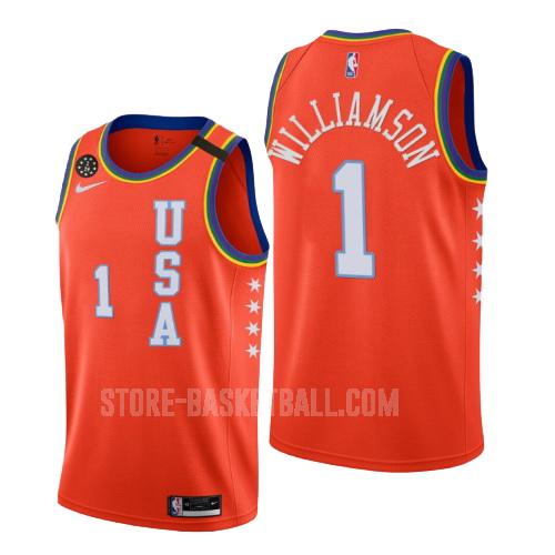 2020 new orleans pelicans zion williamson 1 orange nba rising star usa men's replica jersey