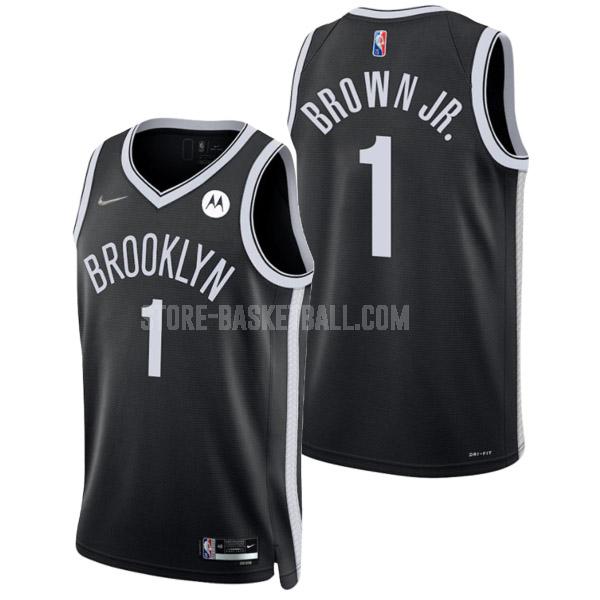 2021-22 brooklyn nets bruce brown jr 1 black 75th anniversary icon edition men's replica jersey