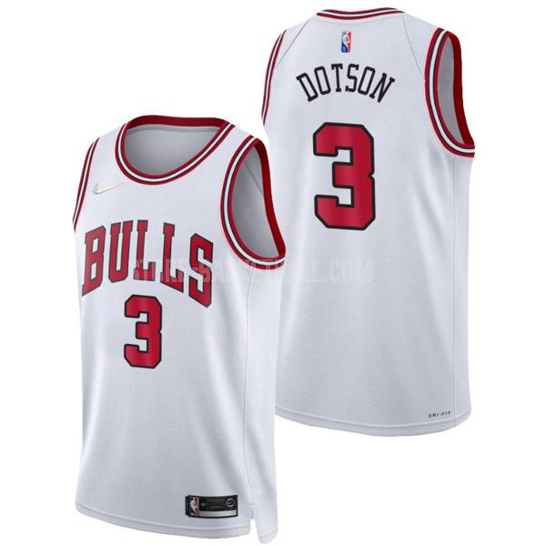 2021-22 chicago bulls devon dotson 3 white 75th anniversary association edition men's replica jersey