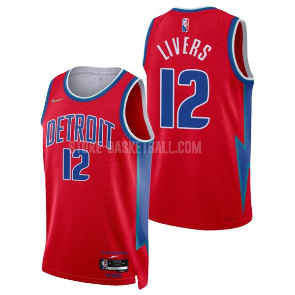 2021-22 detroit pistons isaiah livers 12 red 75th anniversary city edition men's replica jersey