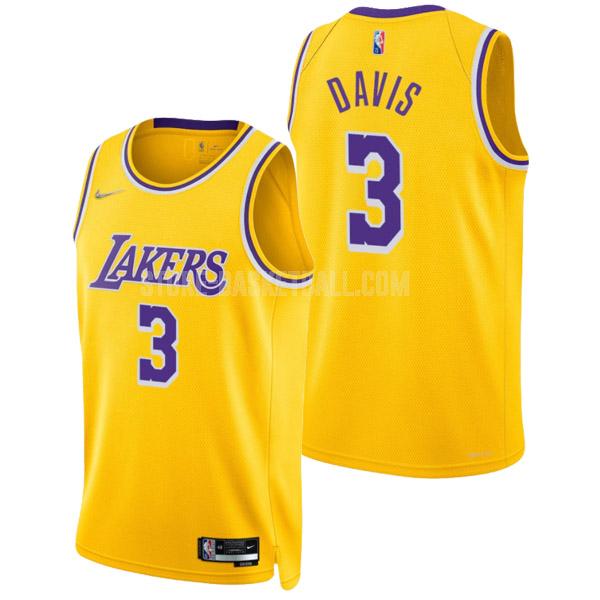 2021-22 los angeles lakers anthony davis 3 yellow 75th anniversary icon edition men's replica jersey