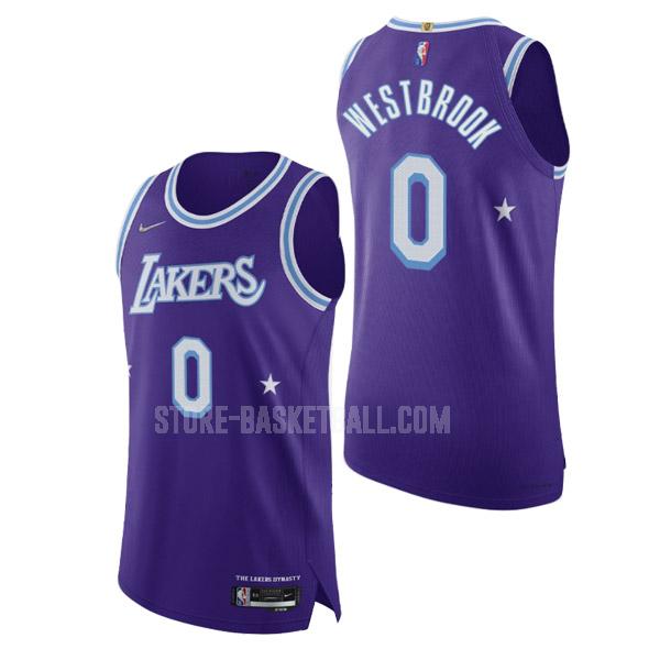 2021-22 los angeles lakers russell westbrook 0 purple 75th anniversary men's replica jersey