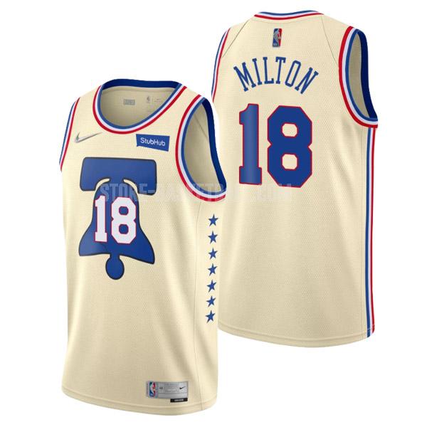 2021-22 philadelphia 76ers shake milton 18 cream earned edition men's replica jersey