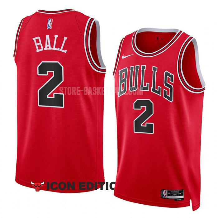 2022-23 chicago bulls lonzo ball 2 red icon edition men's replica jersey