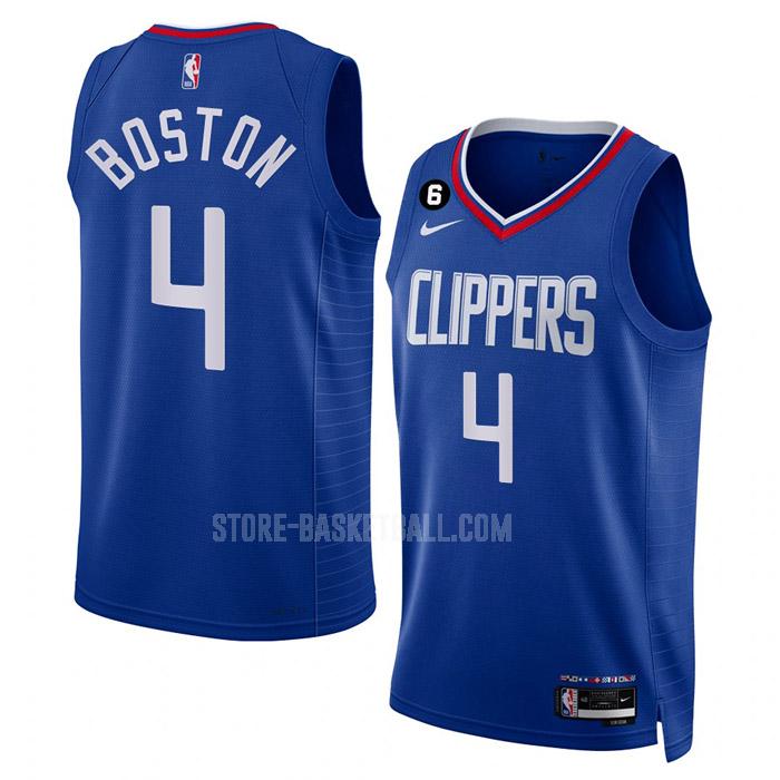 2022-23 los angeles clippers brandon boston jr 4 blue icon edition men's replica jersey
