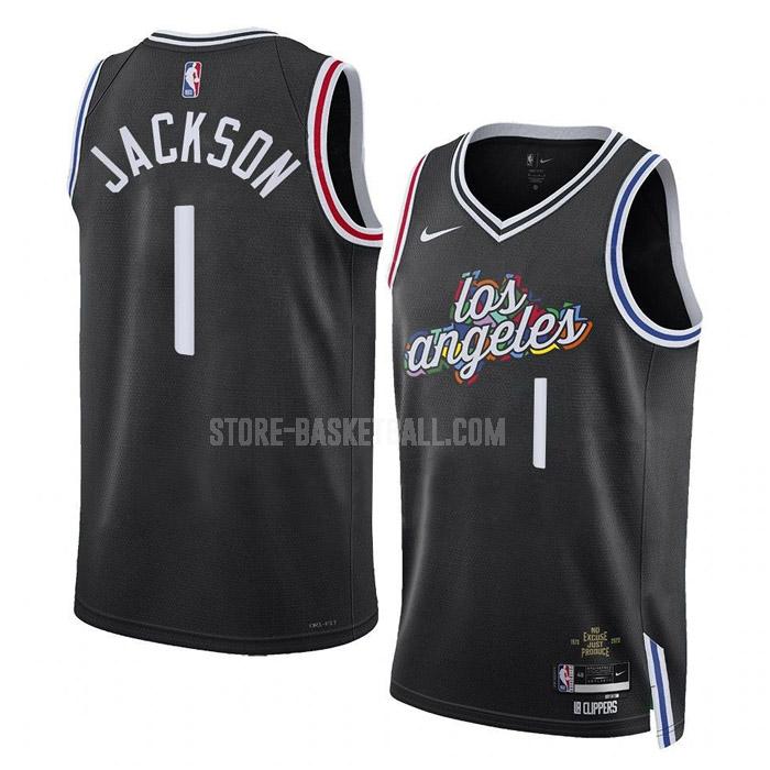 2022-23 los angeles clippers reggie jackson 1 black city edition men's replica jersey