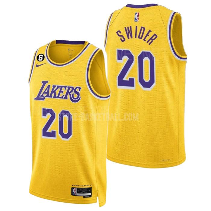 2022-23 los angeles lakers cole swider 20 yellow icon edition men's replica jersey