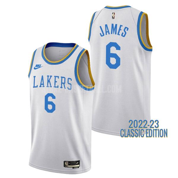 2022-23 los angeles lakers lebron james 6 white classic edition men's replica jersey