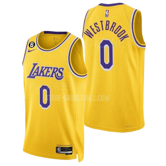 2022-23 los angeles lakers russell westbrook 0 yellow icon edition men's replica jersey