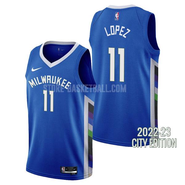 2022-23 milwaukee bucks brook lopez 11 blue city edition men's replica jersey