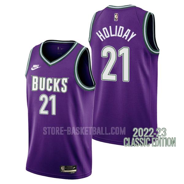 2022-23 milwaukee bucks jrue holiday 21 purple classic edition men's replica jersey