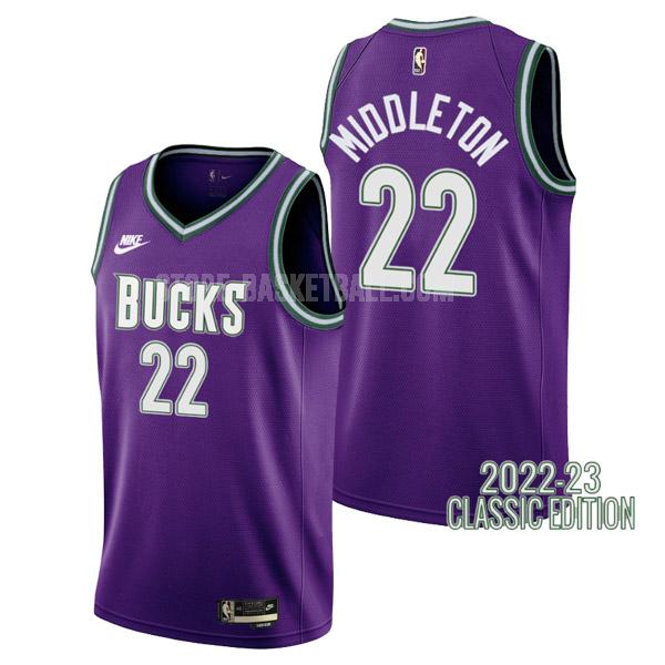 2022-23 milwaukee bucks khris middleton 22 purple classic edition men's replica jersey