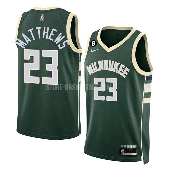 2022-23 milwaukee bucks wesley matthews 23 green icon edition men's replica jersey