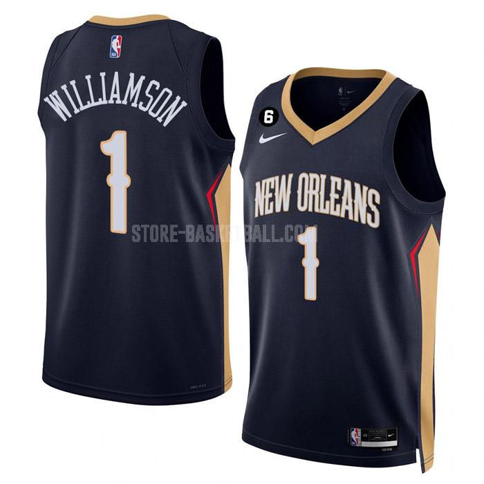 2022-23 new orleans pelicans zion williamson 1 navy icon edition men's replica jersey