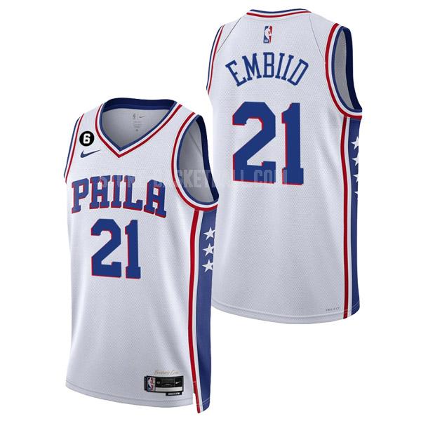 2022-23 philadelphia 76ers joel embiid 21 white association edition men's replica jersey