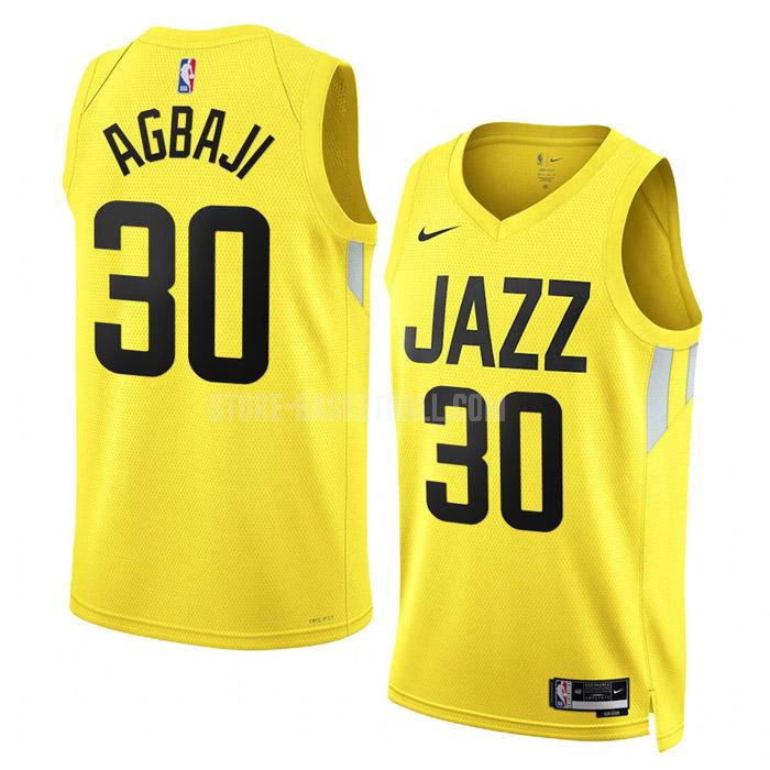 2022-23 utah jazz ochai agbaji 30 yellow icon edition men's replica jersey