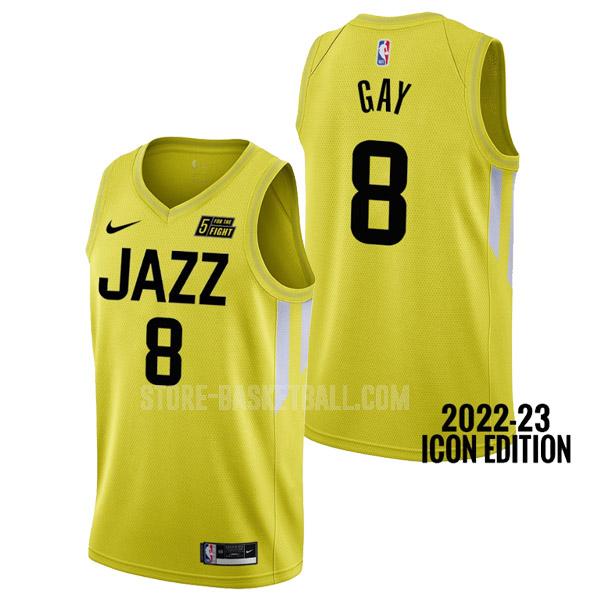 2022-23 utah jazz rudy gay 8 yellow icon edition men's replica jersey