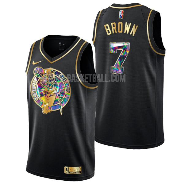 2022 boston celtics jaylen brown 7 black golden edition diamond men's replica jersey